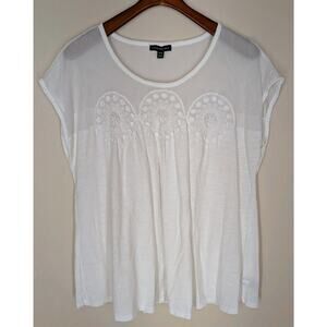 Lane Bryant Blouse Plus 18/20 White Slub Knit Mesh Embroidered Casual Comfort